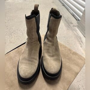 Brunello Cucinelli Tan and Black Ankle Boots with Chelsea Style